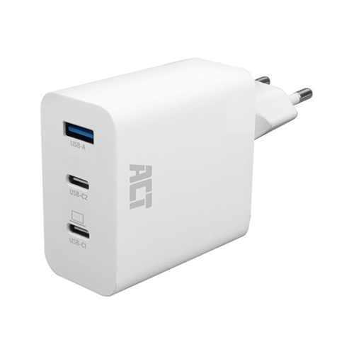 ACT netspanningsadapter - USB type A, 2x USB-C - 65 Watt ACT netspanningsadapter - USB type A, 2x USB-C - 65 Watt